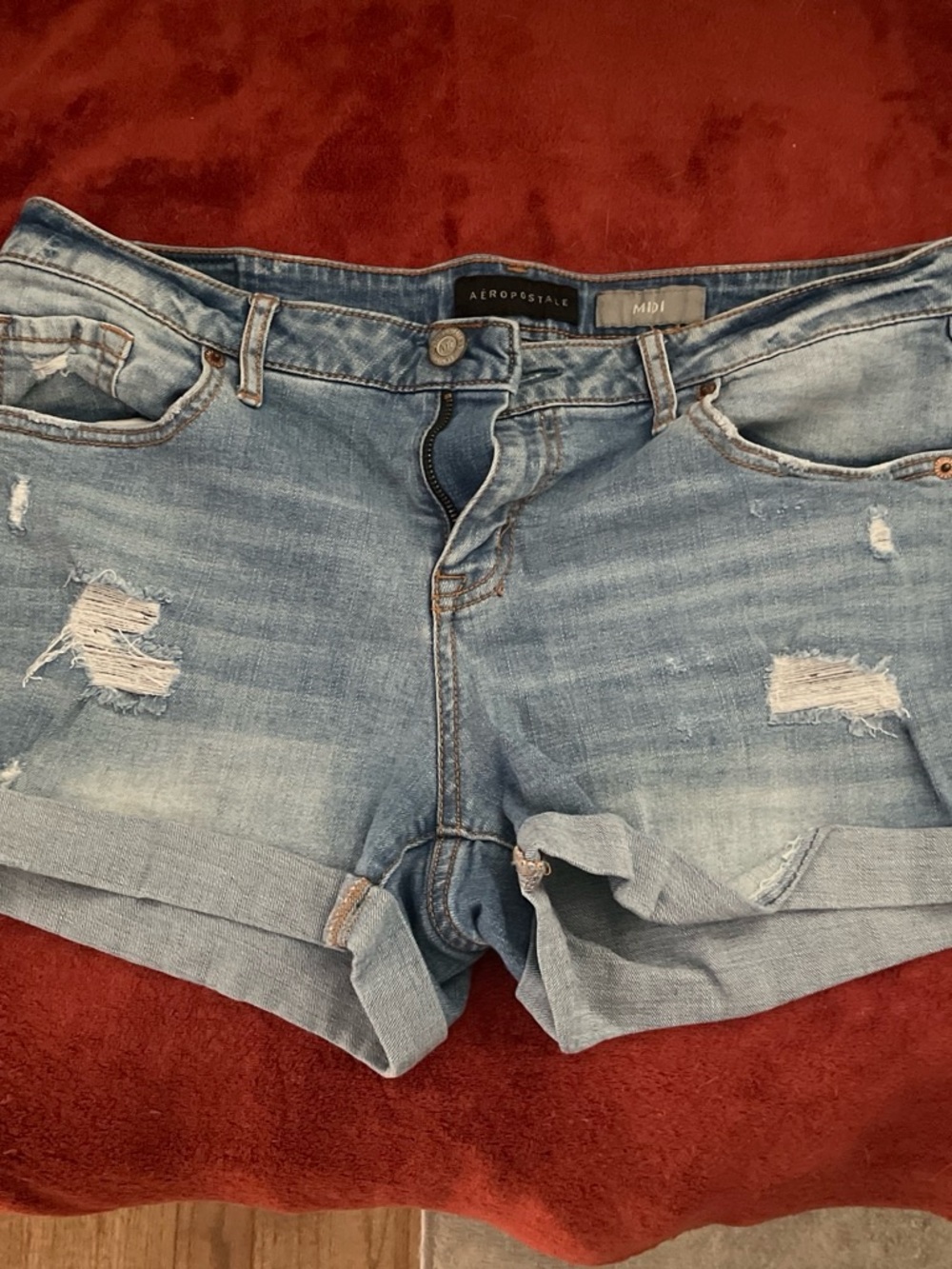 Aeropostale Light Blue Distressed Rolled Hem Denim Shorts